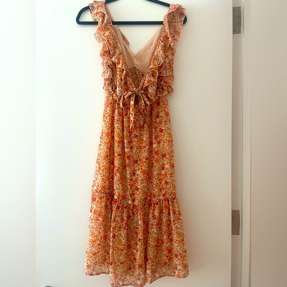 Black tape orange floral midi dress in XS